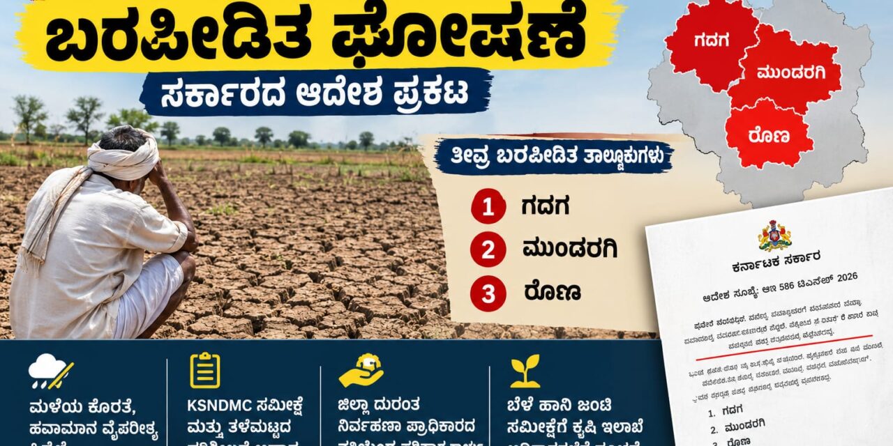 ಗದಗ, ಮುಂಡರಗಿ, ರೋಣ ತೀವ್ರ ಬರಪೀಡಿತ ತಾಲೂಕು; ಸರ್ಕಾರದ ಅಧಿಕೃತ ಘೋಷಣೆ